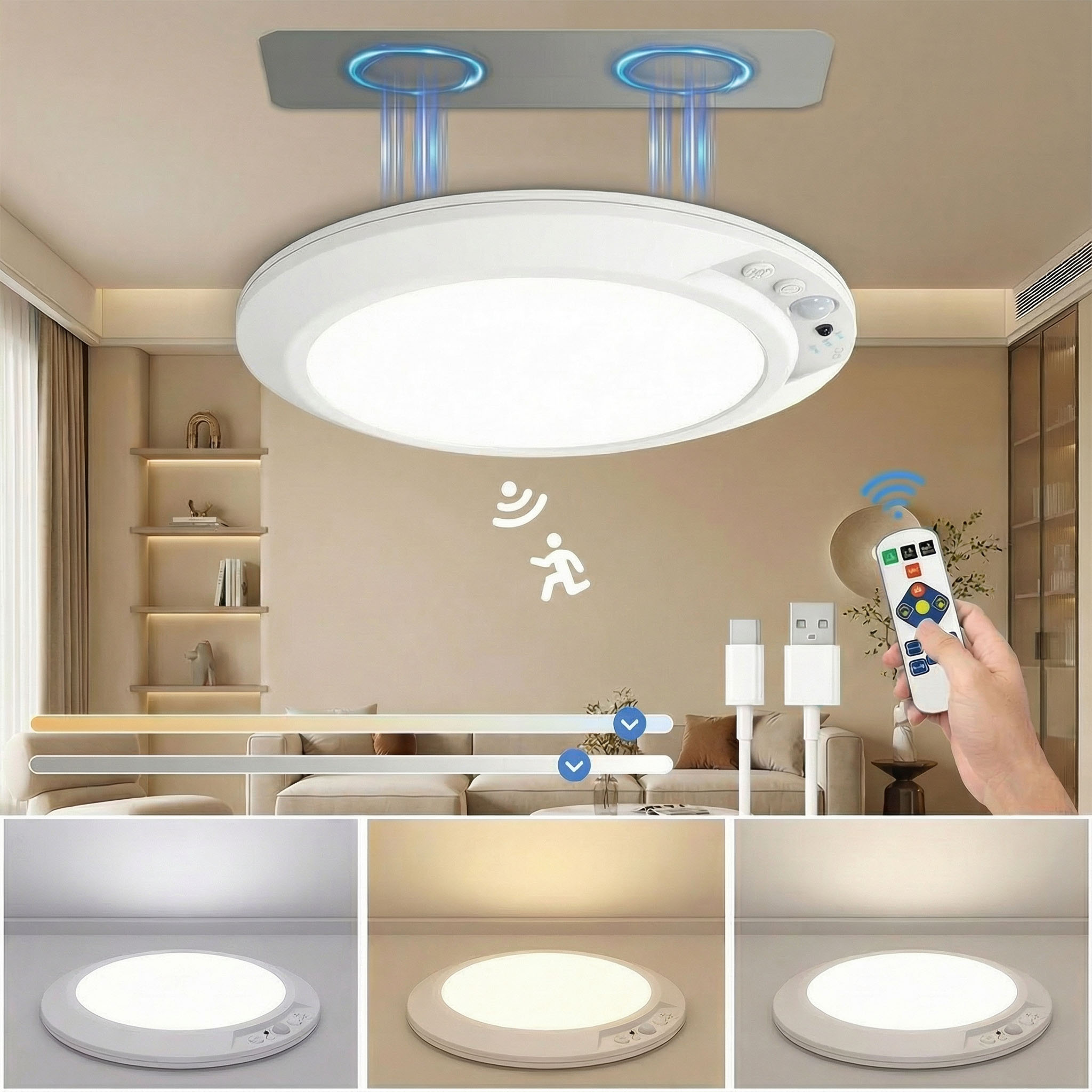 Home Security Beams - 모션 센서 충전식 LED 천장 조명,