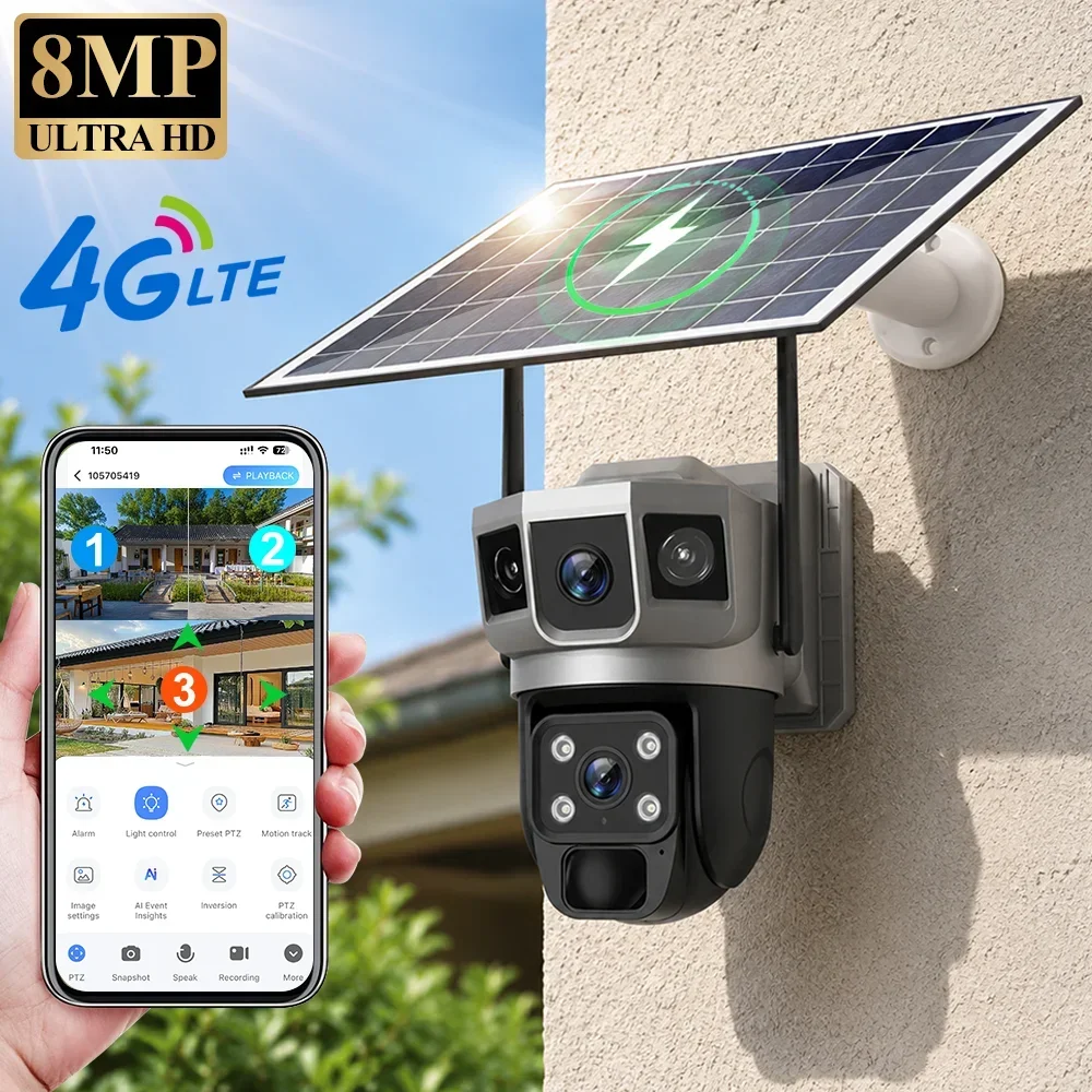 Home Security Services - V380 4K 3화면 4G 카메라 태양광