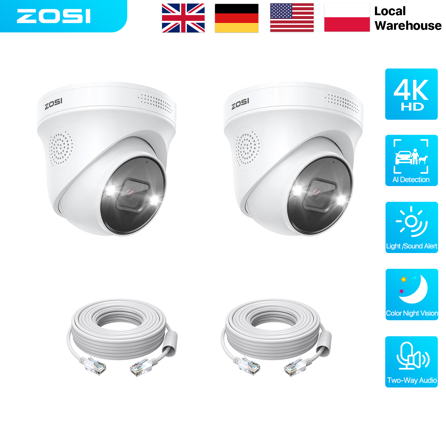 ZOSI 8MP 5MP PoE 돔 카메라 세트 야외/실 - Home Security Ai 리뷰 및 가격