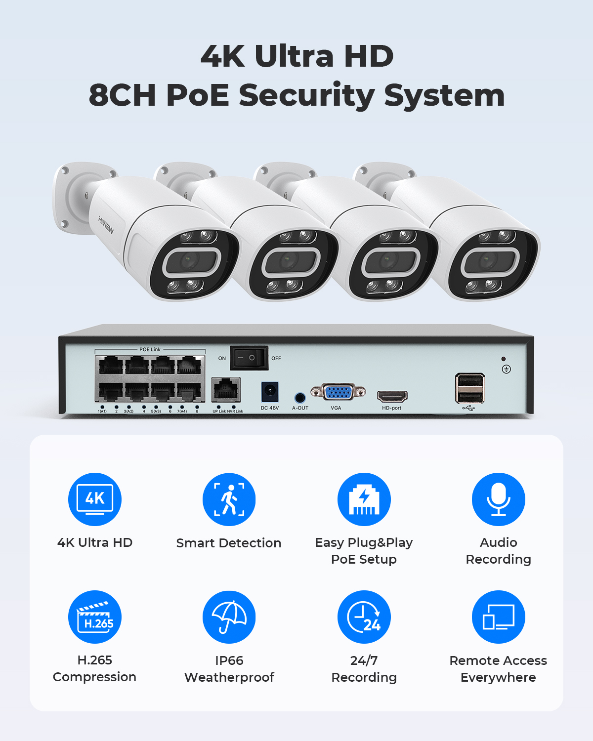 H.View 4K 5Mp 8Mp Poe CCTV 보안  - Home Security Diy 리뷰 및 가격